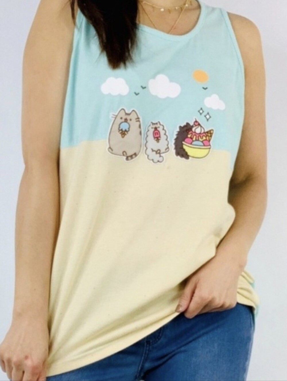 Pusheen Two-Tone Mint & Cream Sweat Treat Summer Tank Top Size Medium
